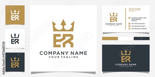 Initial letter ER or RE logo design with crown icon vector.