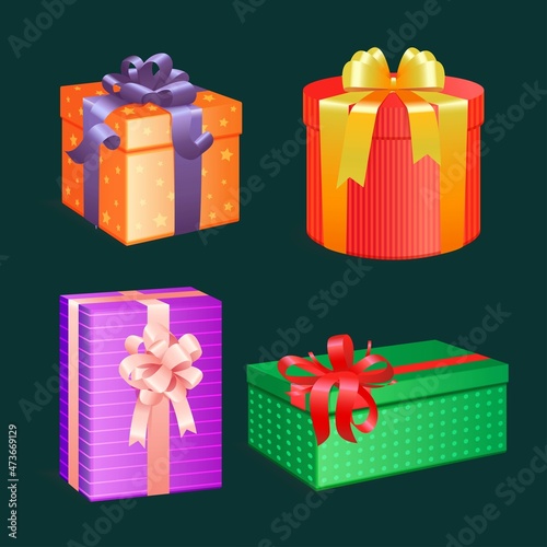 realistic christmas gift collection vector design illustration