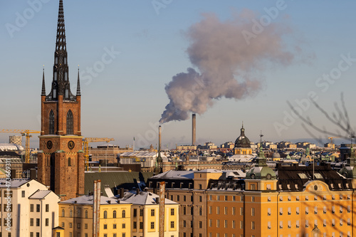Canvas Print Panorama of Stockholm city on a sunny winter day photographed from the hill