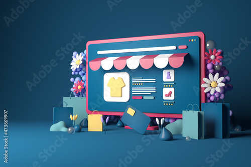 Online shop on 3d computer