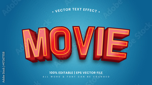 Movie cinematic 3d text style effect. Editable illustrator text style.