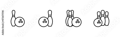 Bowling icons set. bowling ball and pin sign and symbol.