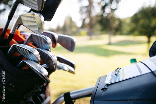 Detail of clubs anbd cart. photo