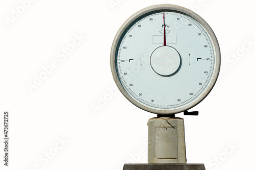 Antique large scales for the reception of foodservice goods isolated on white 