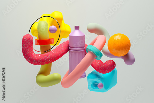 Bottle and colored plastics photo