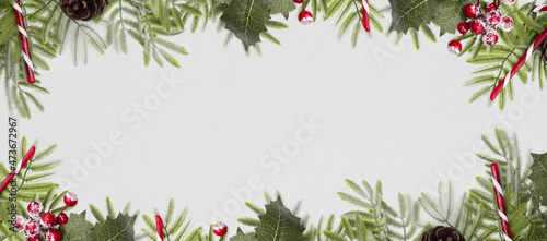 beautiful background with leaves, branches and candy cane, christmas day decorative