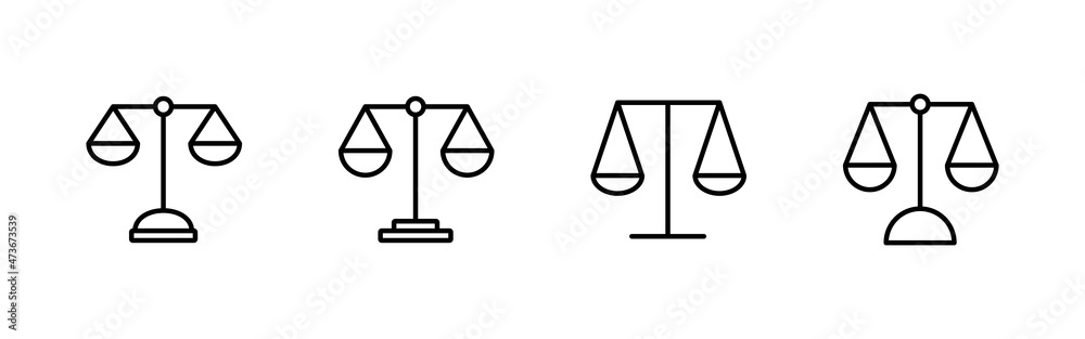 Scales icons set. Law scale icon. Justice sign and symbol Scales icons set. Law scale icon. Justice sign and symbol