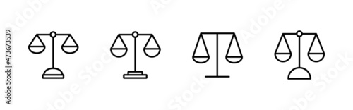 Scales icons set. Law scale icon. Justice sign and symbol