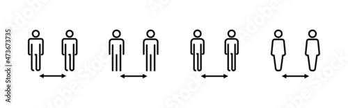 Social distance icons set. social distancing sign and symbol. self quarantine sign