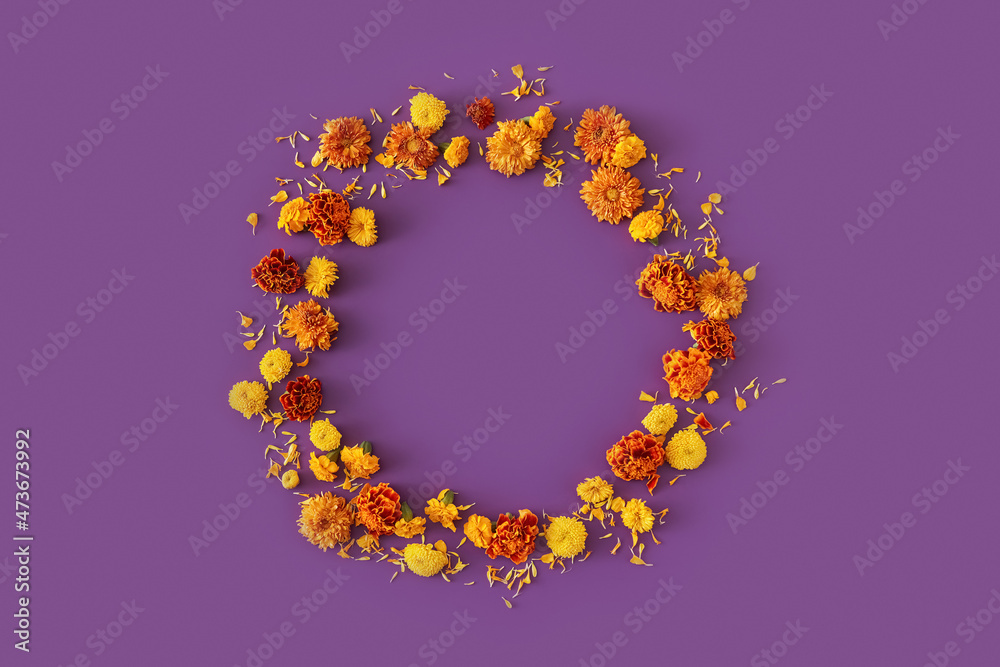 Beautiful orange and yellow flowers in circle