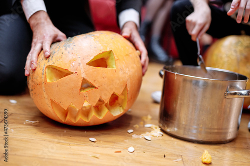 Unrecognizable people preparing to Halloween party  photo