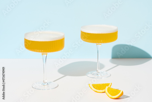 Whiskey Sour Cocktails on White Table  photo