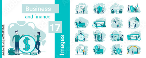 Business and finance.A set of illustrations in business style.A collection of images on the topic of business relations.Flat vector illustration.