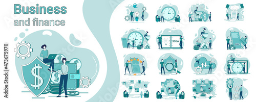 Business and finance.A set of illustrations in business style.A collection of images on the topic of business relations.Flat vector illustration.
