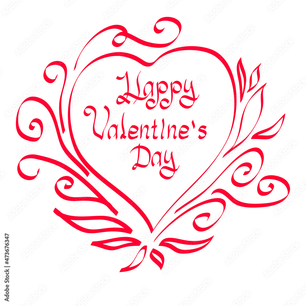 Valentine's Day card, heart with patterns, line art. Isolated graphics. Vector illustration