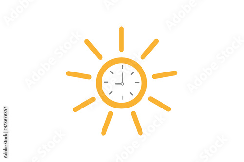 line art sun icon with a clock on white background for website, application, printing, document, poster design, etc. vector EPS10