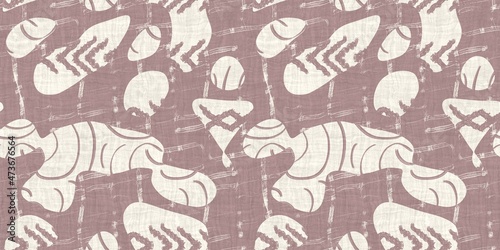 Seamless two tone hand drawn brushed effect pattern border swatch. High quality illustration. Collage of minimal drawings arranged in a seamless pattern with fabric texture overlay. Rough scribble.