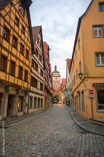 Fototapeta Naklejka Na Ścianę i Meble -  Germany, Rothenburg, fairy tale town, street, old clock tower