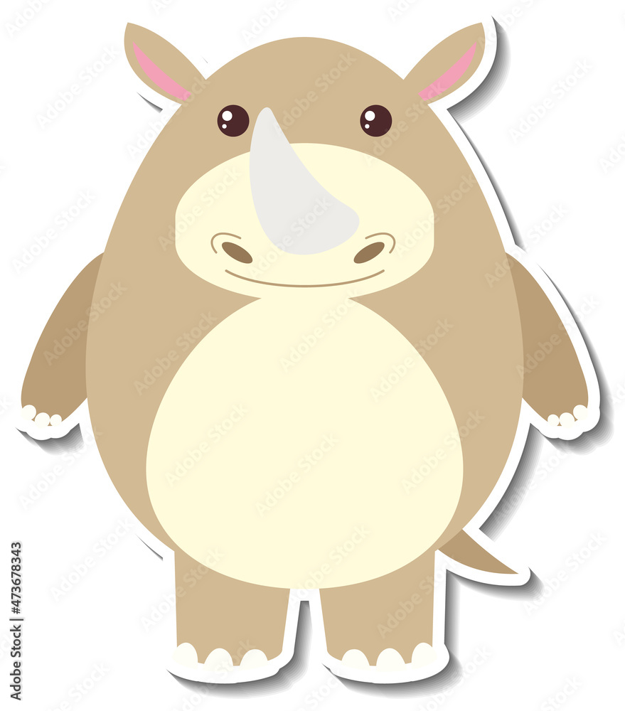 Fototapeta premium Chubby rhinoceros animal cartoon sticker