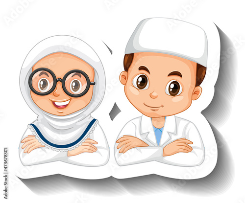 Scientist muslim kids cartoon character sticker