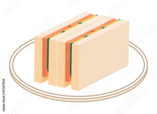 ハムきゅうりサンド　四角に二分割