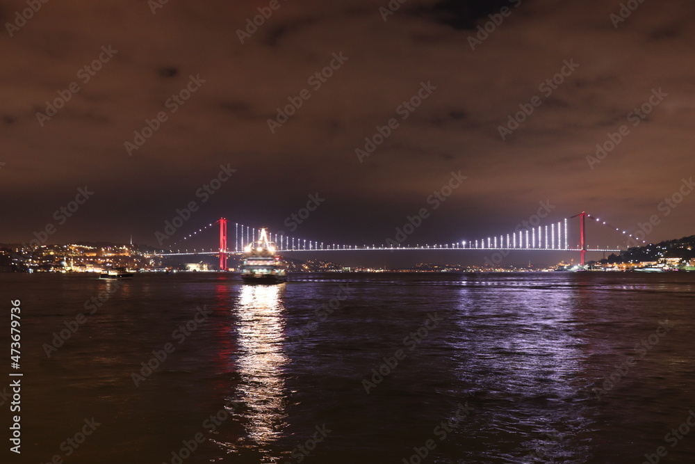 Night view of Osmangazi Bridged in Turkey