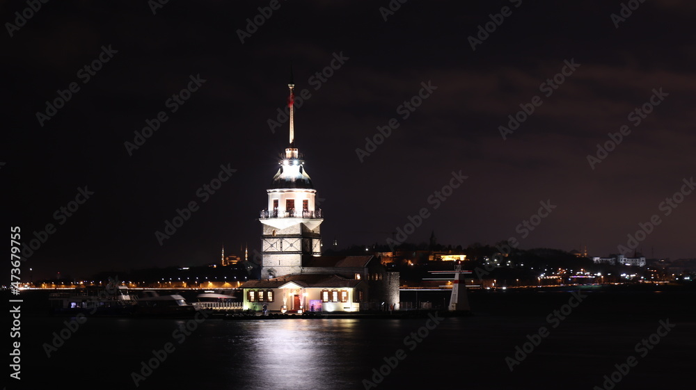 Night view of Maiden Tower in Istanbul, Turkey Night view of Maiden Tower in Istanbul, Turkey