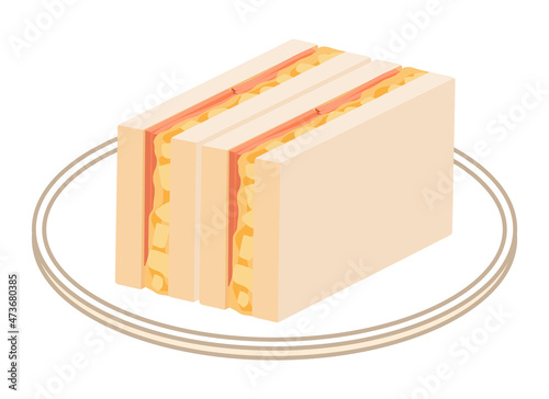 ハムたまごサンド　四角に二分割