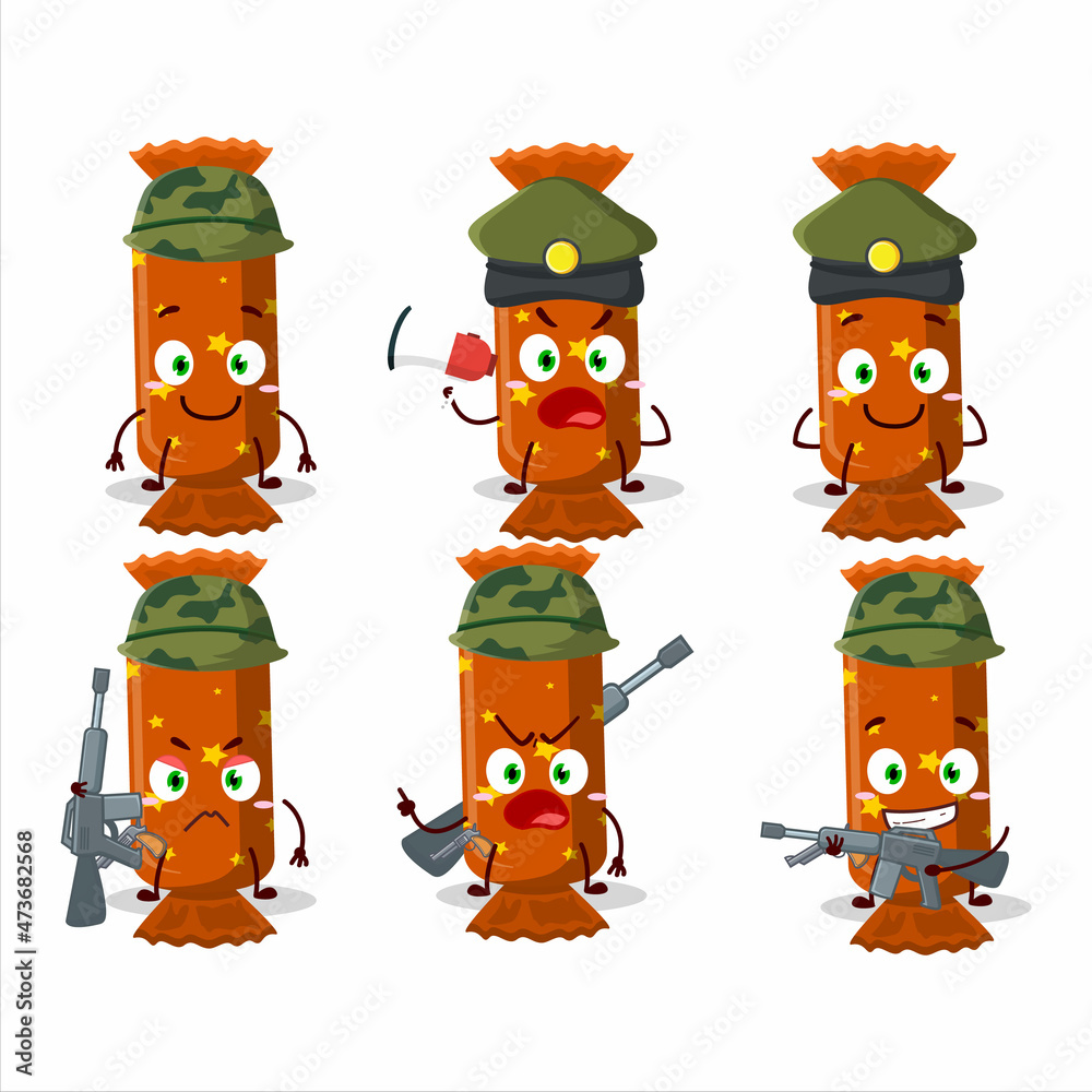 A charming soldier orange long candy package cartoon picture bring a gun machine A charming soldier orange long candy package cartoon picture bring a gun machine