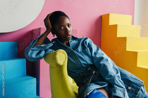 Gorgeous black woman in pop colors portrait