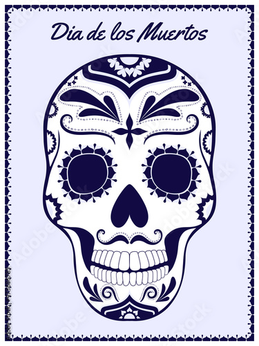Floral Day of the Dead Sugar Skull in Mexico. Dia de los Muertos Mexican national holiday, fiesta. Male head. Color vector illustration Isolated on white background. 