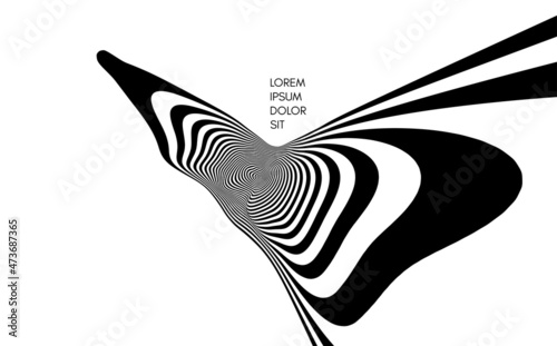 Abstract melted liquid shape. Background made of distorted lines. Pattern with optical illusion. Psychedelic stripes. Vector illustration for brochure, flyer, card, banner or cover.