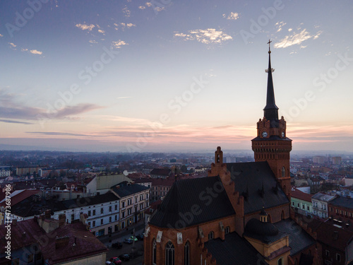 Tarnow Historic Old Town and Church Tower, Lesser Poland. Aerial Drone View