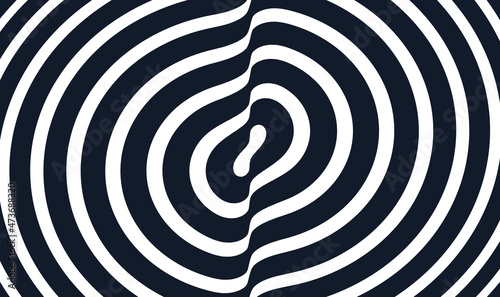 Black and white design. Pattern with optical illusion. Abstract striped background with ripple effect. Vector illustration.