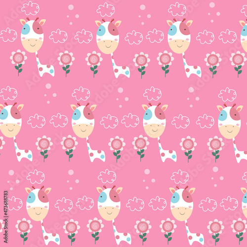 Vector illustration of pink cute cow vector illustration pattern