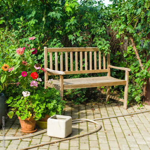 wooden bench in a garden