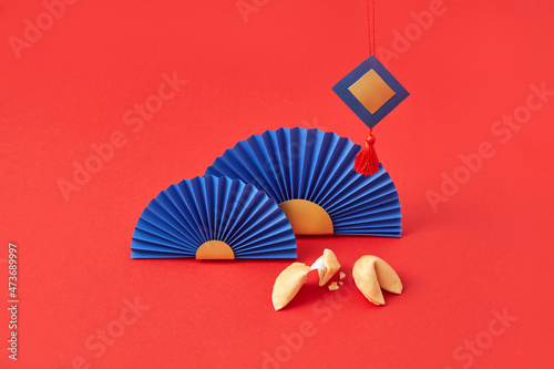 Origami fans and fortune cookies photo