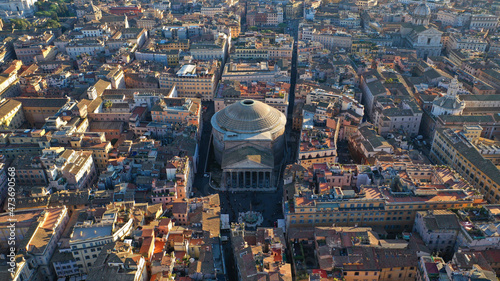 Photography Aerial drone photo of iconic temple of Pantheon built in 118 to 125 A