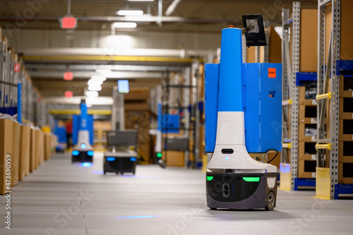 Multiple Robots at E-commerce Warehouse photo