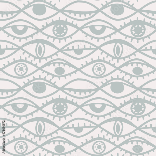 hand-drawn different eyes seamless pattern light dusty palette, endless background with eye symbol of magic esoteric divination