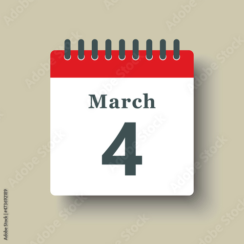 Icon day date 4 March, template calendar page
