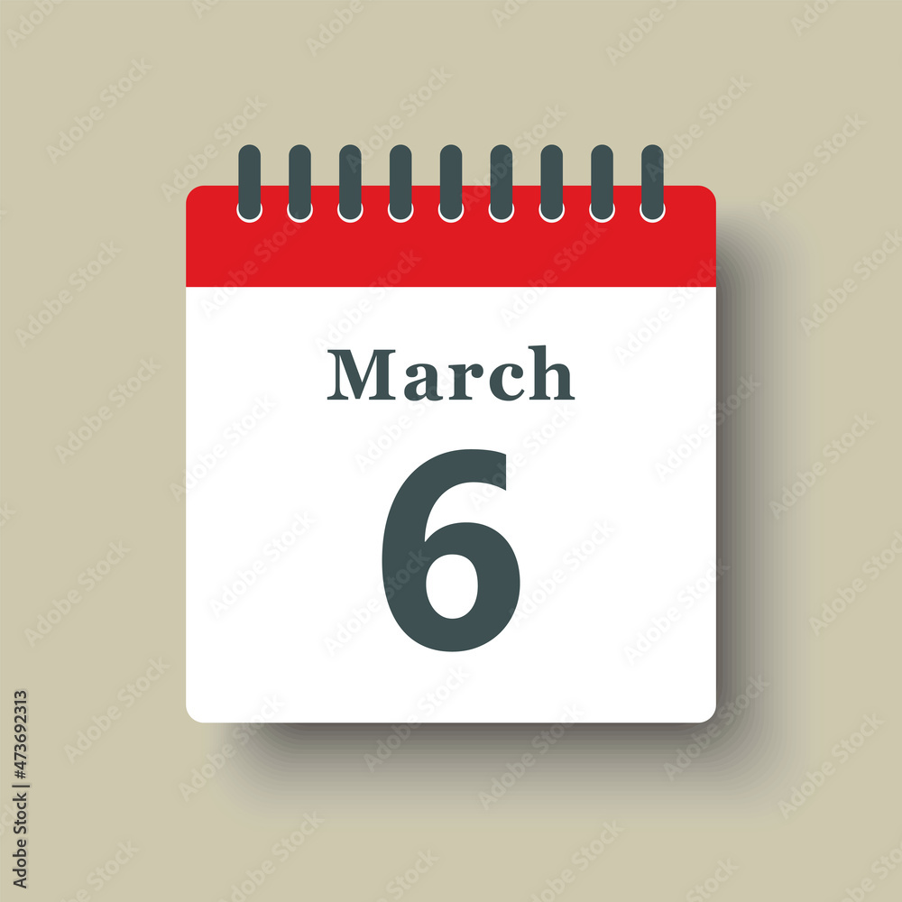 Icon day date 6 March, template calendar page Icon day date 6 March, template calendar page