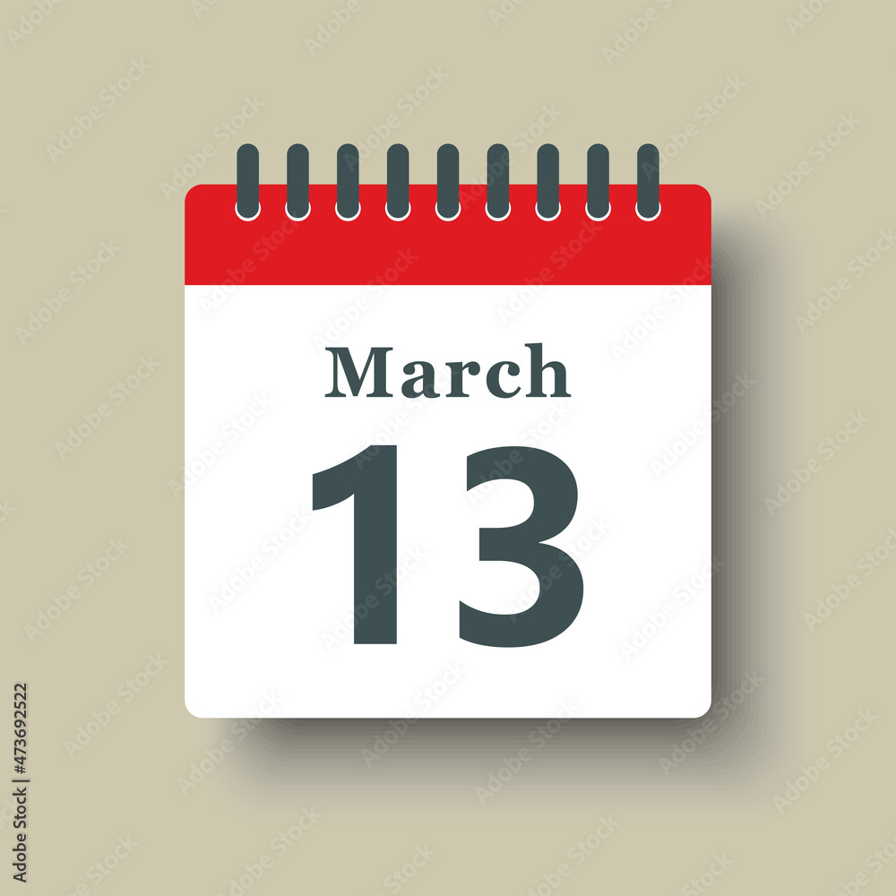 Icon day date 13 March, template calendar page Icon day date 13 March, template calendar page