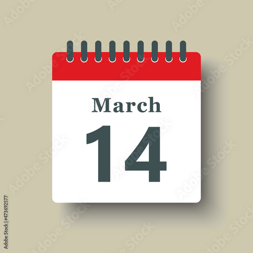 Icon day date 14 March, template calendar page