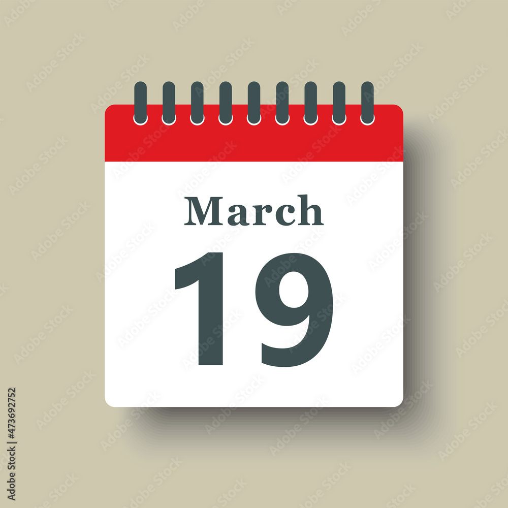 Icon day date 19 March, template calendar page Icon day date 19 March, template calendar page