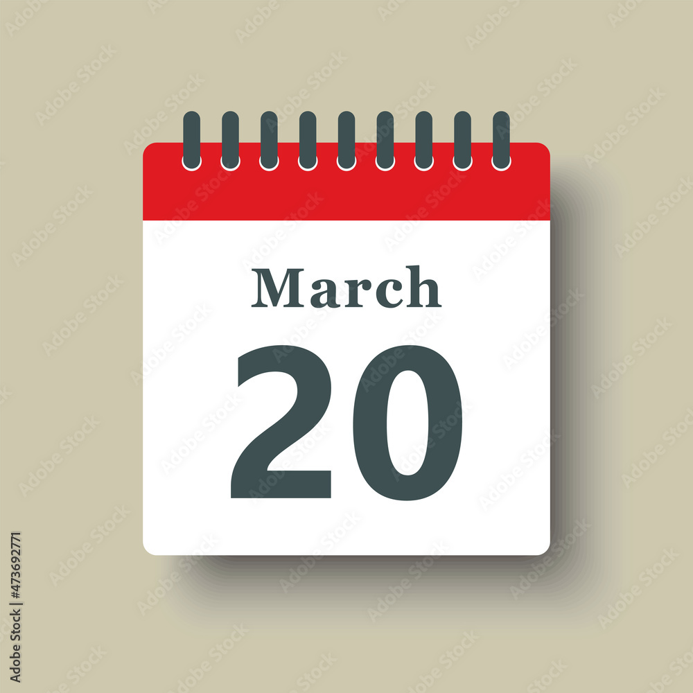 Icon day date 20 March, template calendar page Icon day date 20 March, template calendar page