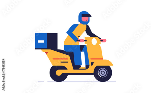 Wallpaper Mural Courier online delivery of parcels. A delivery courier rides a yellow motorcycle wearing a helmet with an order box. Flat vector illustration isolated on background Torontodigital.ca