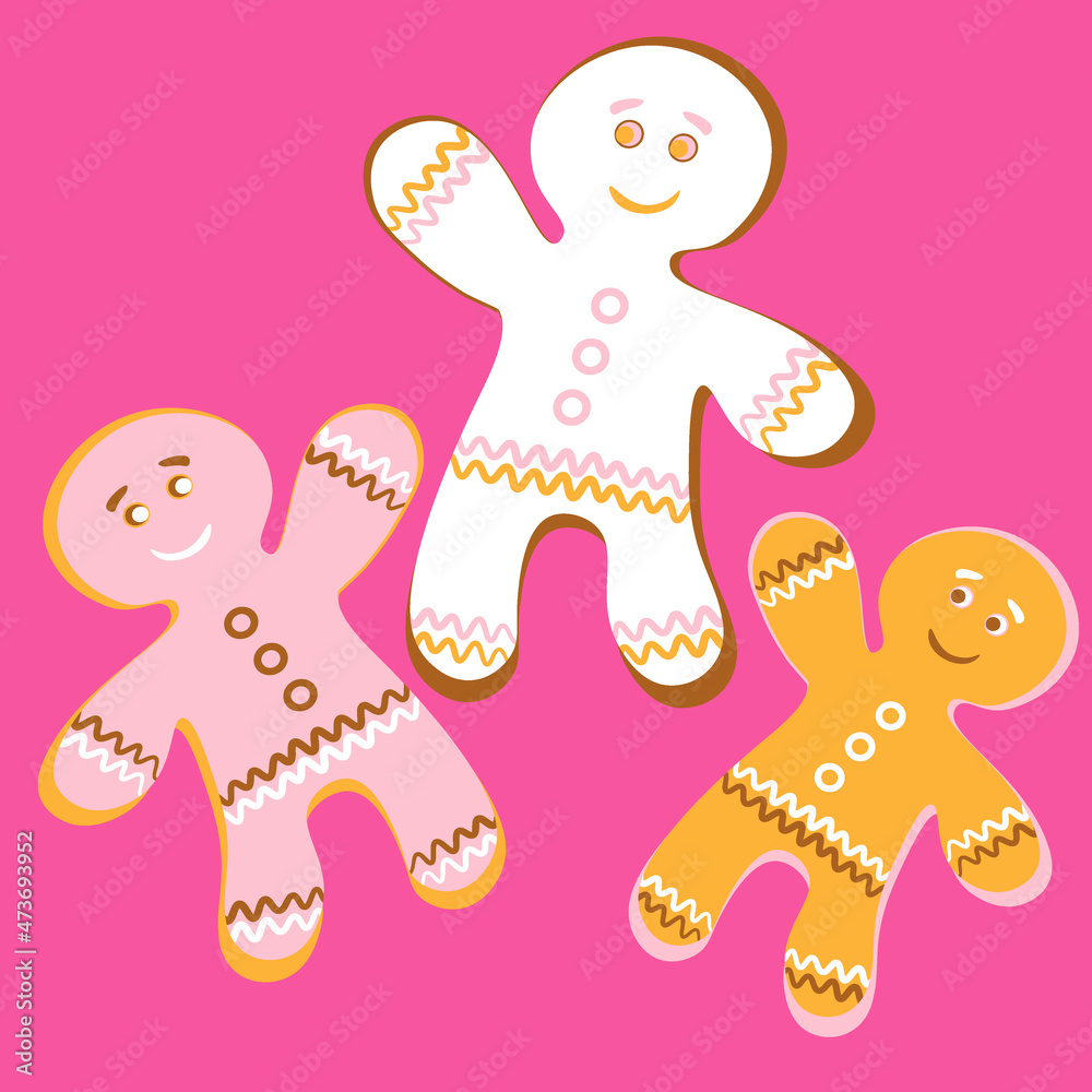 Illustration a square background - a gingerbread man, a festive curly cookie. Design element Illustration a square background - a gingerbread man, a festive curly cookie. Design element