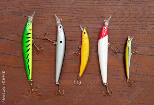 Collection of colorful fishing lures photo