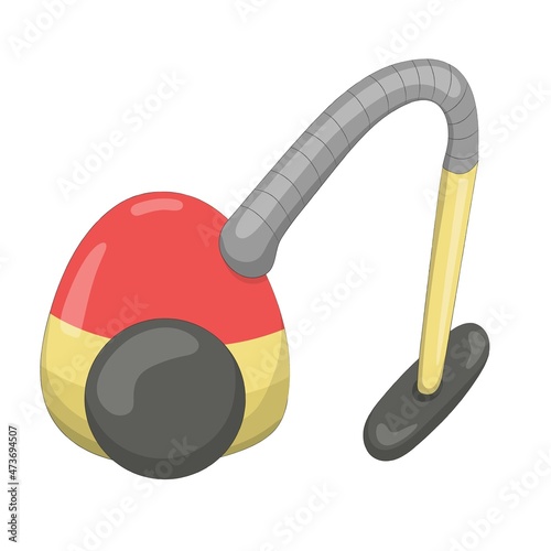 Nice cartoon vacuum cleaner. An electrical device for a fairy-tale character or doll. Toy house. Hand drawn vector illustration